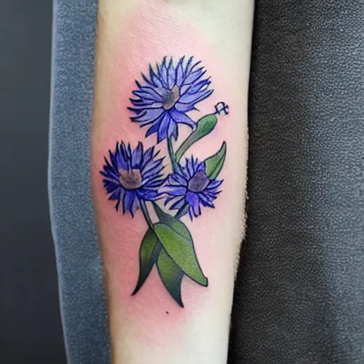 Prompt: great tattoo watercolor cornflower