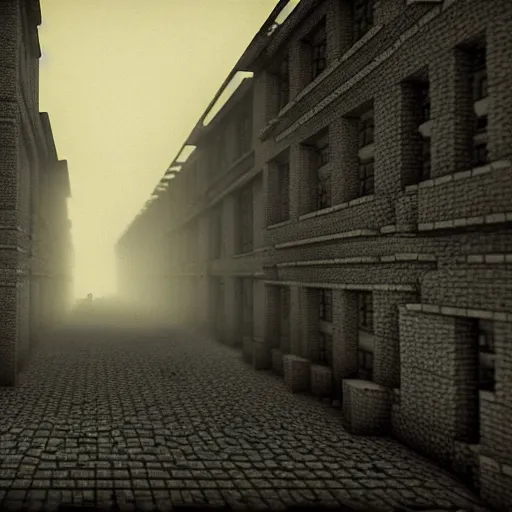 Prompt: eerie, the holocaust in minecraft, very old photo, photo from 1940s, war photograph, very authentic, very detailed, dramatic, intricate, highly detailed, digital painting, artstation, concept art, smooth, sharp focus, illustration, art by Gustave Dore, octane render