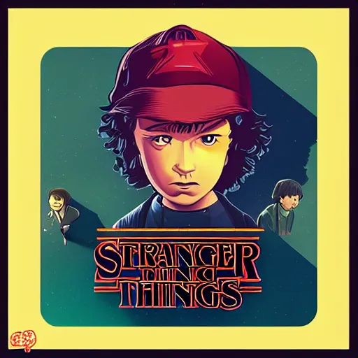 Prompt: stranger things poster style, low poly, anime style, dark lines