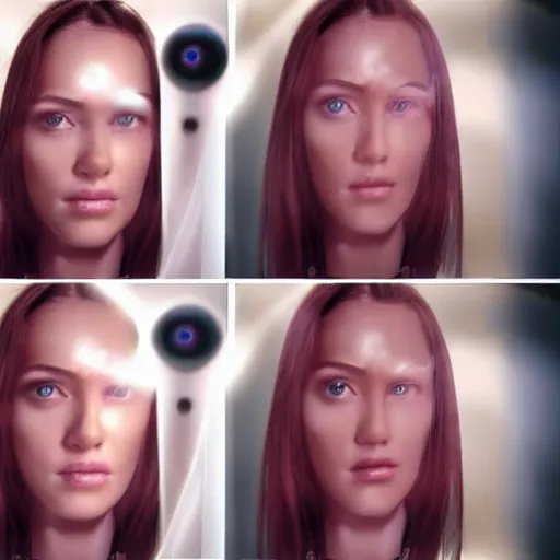 Image similar to a robot is morphing into copy of actresses, ultra realistic