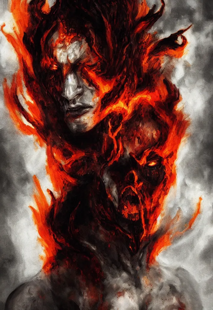 Image similar to a portrait of sandman as a demon in a fiery hell, eerie, dark, magical, fantasy, trending on artstation, digital art.