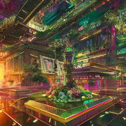 Prompt: vaporwave jungle city, digital art, cosmic, 3 d high definition, trending on art station, photorealistic, high resolution, v 8 k, octane, hyper detailed, insane details, intricate, elite, ornate, elegant trend, highly detailed and intricate, sharp focus, photography, unreal engine