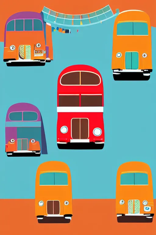 Prompt: minimalist boho style art of colorful bus in london, illustration, vector art