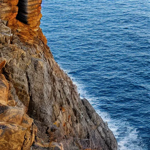 Prompt: sign in sea cliff beware of the leviathan, 8 k uhd details