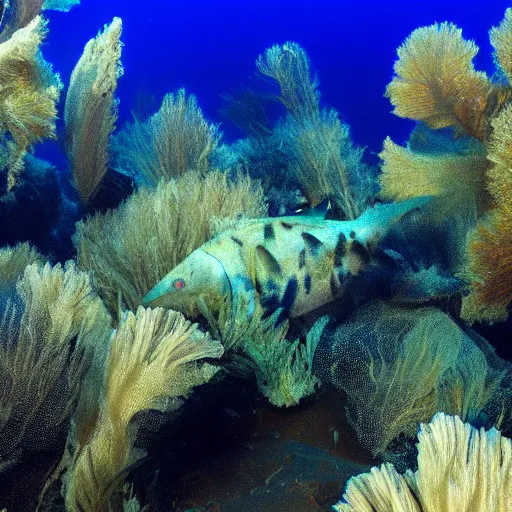 Prompt: beautiful underwater photography of cod in kelp forest, 4k,
