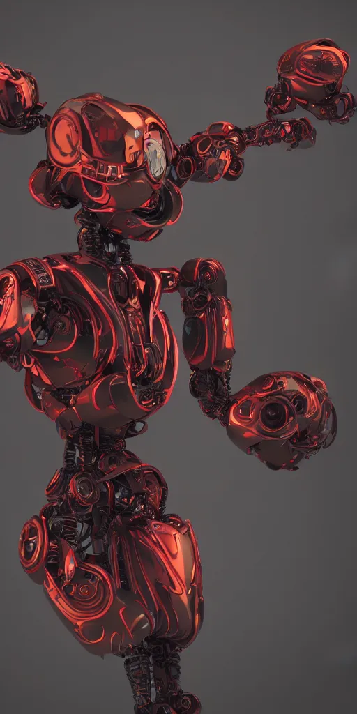 Image similar to the flow of time. complex shapes, highly detailed. octane render. robots are taking over. color scheme dark red and golden. cinematic.