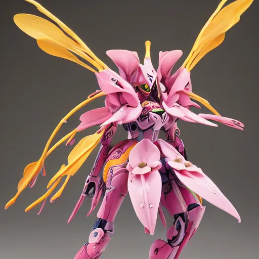 Image similar to futuristic nymphaea mech waterlily upper body, sepals forming helmet, floral details, nymphaea, 8 k hd resolution, barbatos gundam with floral inlay, bandai box art, star wars, makoto kobayashi, frank gehry, raymond swanland