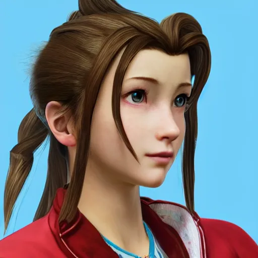 Image similar to mid-close portrait of Aerith Gainsborough in the style of GTA-5 loading screen art