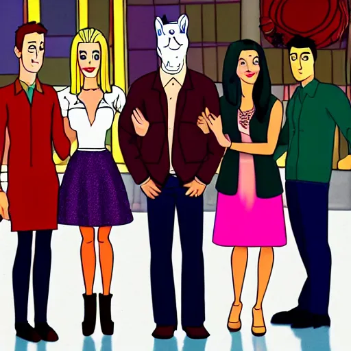 Image similar to still from the hit tv show friends in the style of bojack horseman