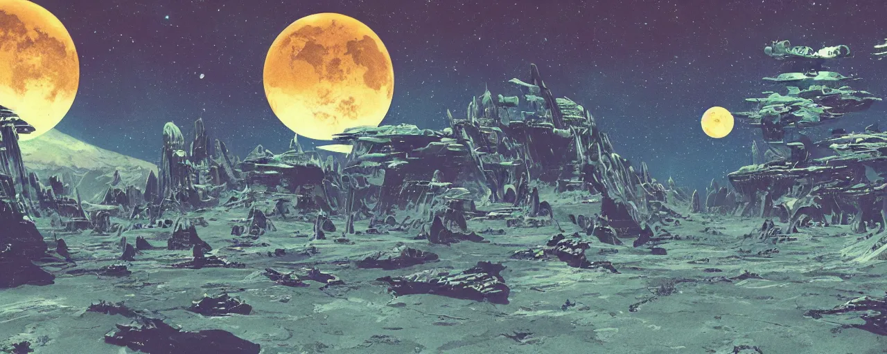 Image similar to retro sci-fi planetary fantasy landscape