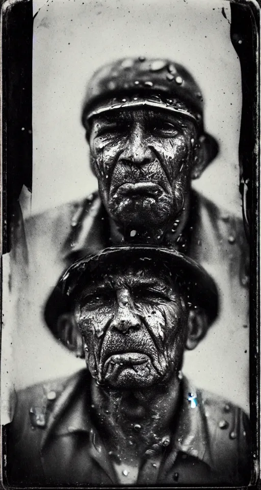 Prompt: a wet plate photograph, a portrait of a taxi driver