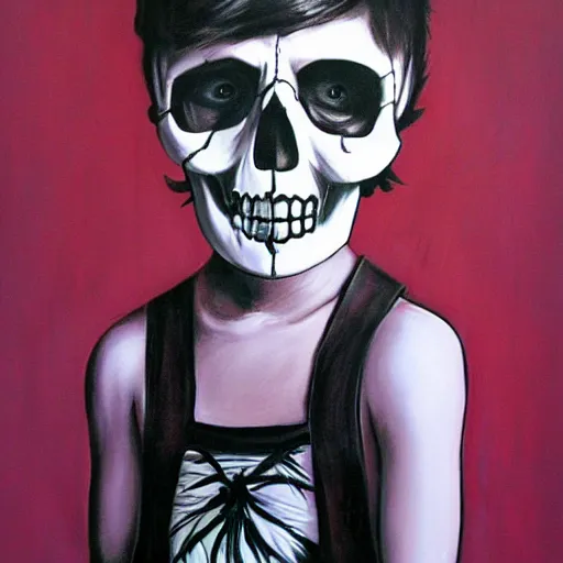 Prompt: a boy wearing a skull mask by gawx art, gawx _ art