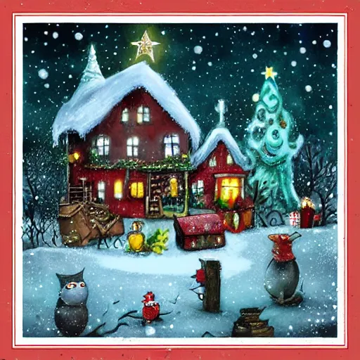 Image similar to a christmas scene in the style of alexander jansson