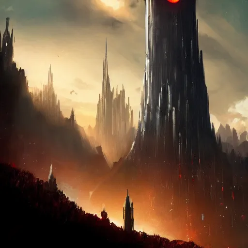 Image similar to the dark tower looms at the axis of worlds, artstation.