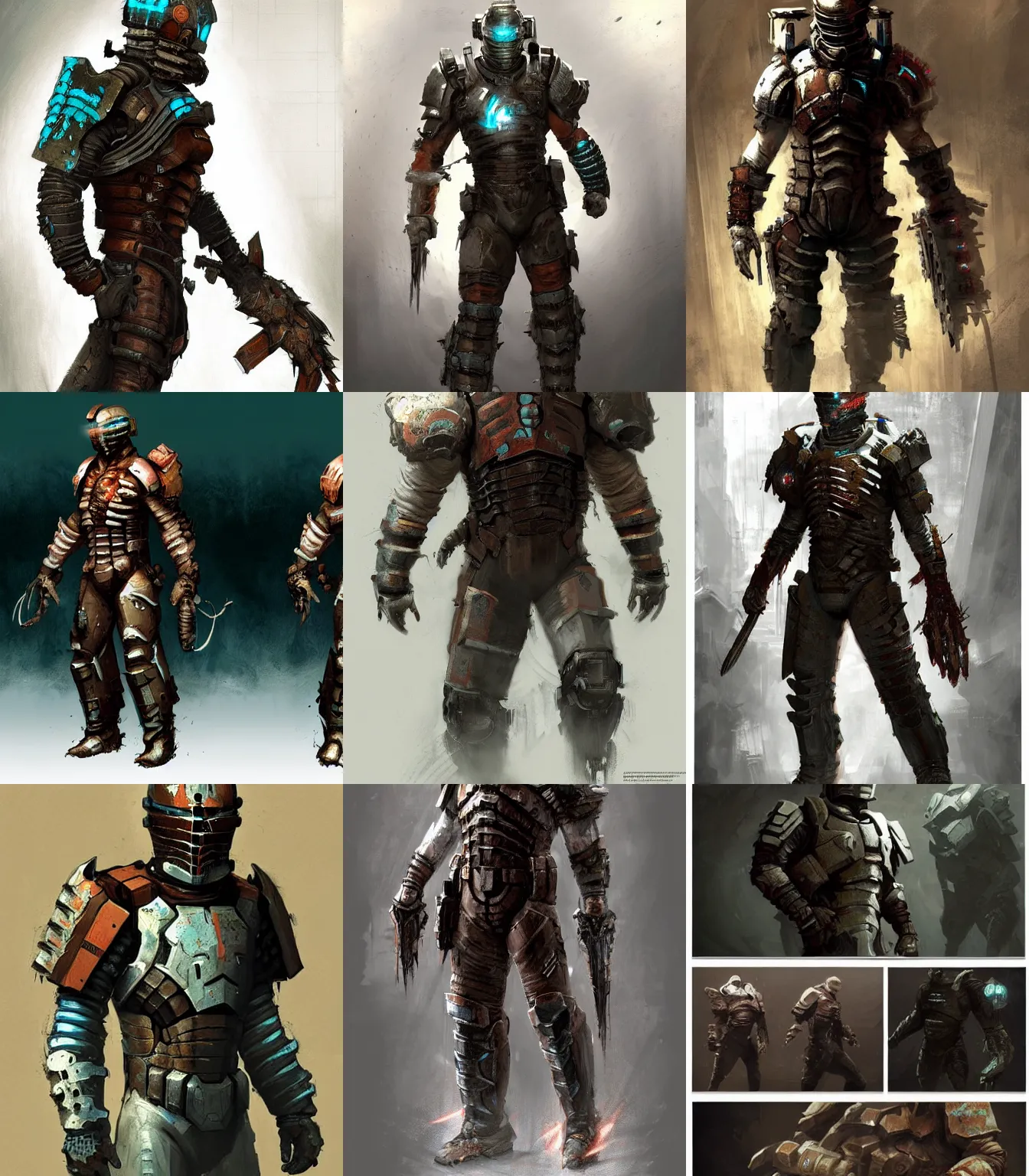 Prompt: Dead Space video game armor concept art, muted colors, intricate painting, by Craig Mullins, artstation, hyper detailed, cinematic