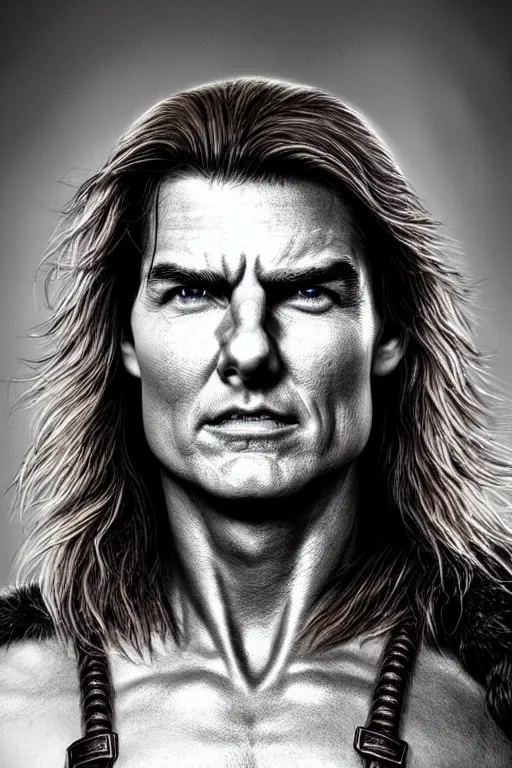 Prompt: head and shoulders portrait of a barbarian, female, high fantasy, dnd, donald trump, tom cruise, taylor swift