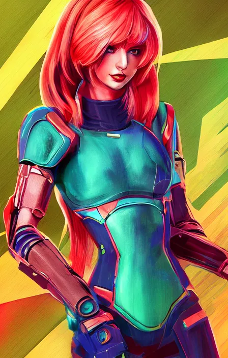 Prompt: Taylor Swift Cosplaying Samus Aran, Samus Aran Fanart, intricate abstract, modeling, posing, photorealistic lighting, vibrant colors, gta 5 skin tone, Artgerm Beeple deviantart