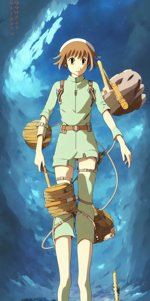 Prompt: anime art full body portrait character nausicaa by hayao miyazaki concept art, anime key visual of elegant young female, short brown hair and large eyes, finely detailed perfect face delicate features directed gaze, valley and mountains background, trending on pixiv fanbox, studio ghibli, extremely high quality artwork by kushart krenz cute sparkling eyes