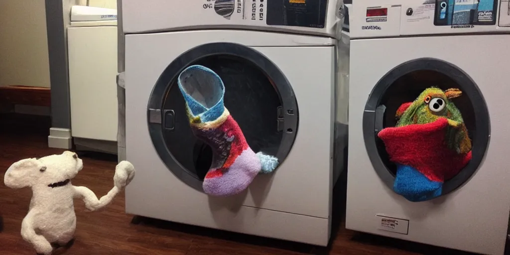 Image similar to “ silly monster eating socks in dryer by jim henson ”