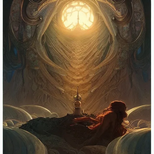 Image similar to “an eldritch book with a pocket dimension inside of it, D&D, fantasy, intricate, cinematic lighting, highly detailed, digital painting, artstation, concept art, smooth, sharp focus, illustration, art by Artgerm and Greg Rutkowski and Alphonse Mucha”