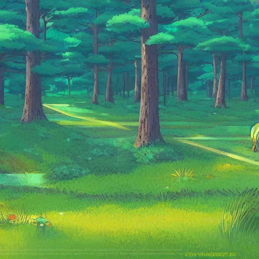 Prompt: forest lanscape panorama by ghibli pixar in shinkai style