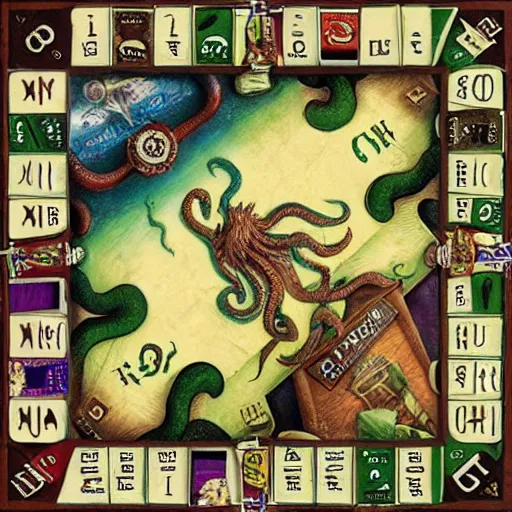 Prompt: eldritch scrabble board game cthulhu dagon rlyeh