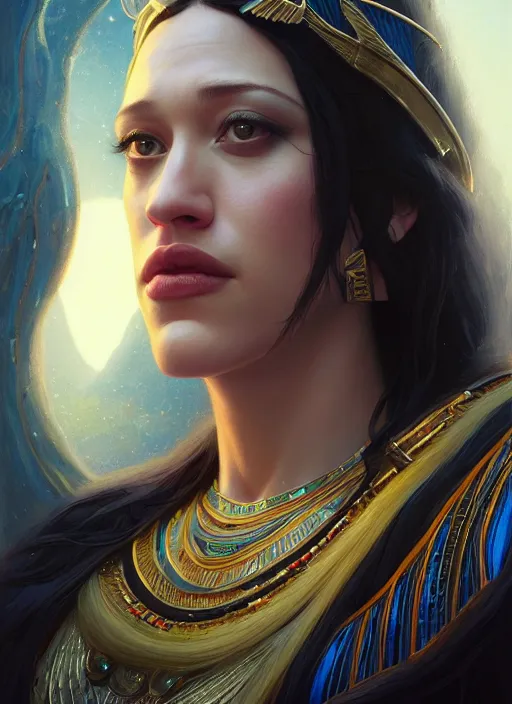 Prompt: Highly detailed portrait of Kat Dennings, as an Egyptian goddess, Stephen Bliss, unreal engine, fantasy art by Greg Rutkowski, Loish, Rhads, ferdinand knab, Makoto Shinkai and Lois van baarle, ilya kuvshinov, rossdraws, Tom Bagshaw, global illumination, radiant light, detailed and intricate environment