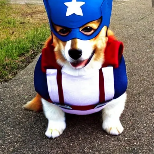 Prompt: corgi dressed as captain america, comic, professional art