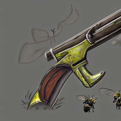 Image similar to a bee gun hybrid, fantasy art