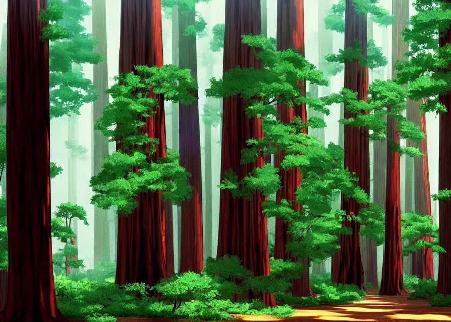 Image similar to a redwood forest with 1 9 8 0 s xerox copy machines, makoto shinkai, dusty