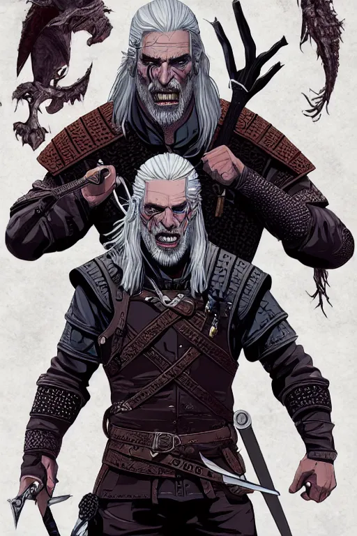 Image similar to geralt of rivia in sleepy hollow, full body, big two toned eyes, teeth gritted, horror, intricate details, cinematic, epic, realistic, anatomy, tomer hanuka, uplight, artstation, photorealistic, scary