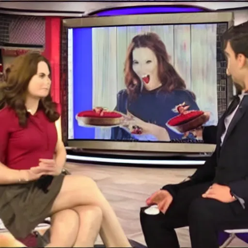 Image similar to vampire being interviewed on national television about pizzas paiting, high deatils