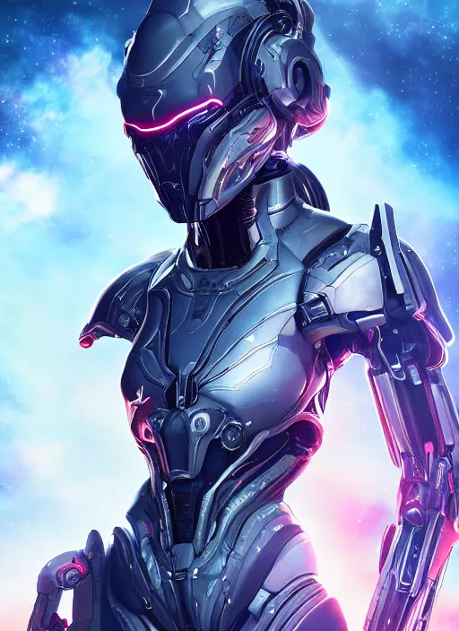 Image similar to photo of a cyborg girl on a space ship, warframe armor, beautiful face, scifi, nebula reflections, stars, professionally color graded, sharp focus, 8 k high definition, insanely detailed, intricate, innocent, art by stanley lau and artgerm