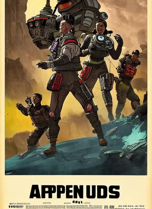 Image similar to apex legends in 1 9 5 0 s sci - fi movie poster, retrofuturism, highly detailed,