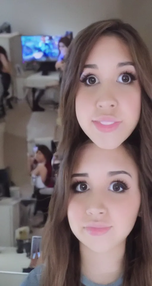 Image similar to pokimane is streaming, but there is a ghost behind her and she does not realize