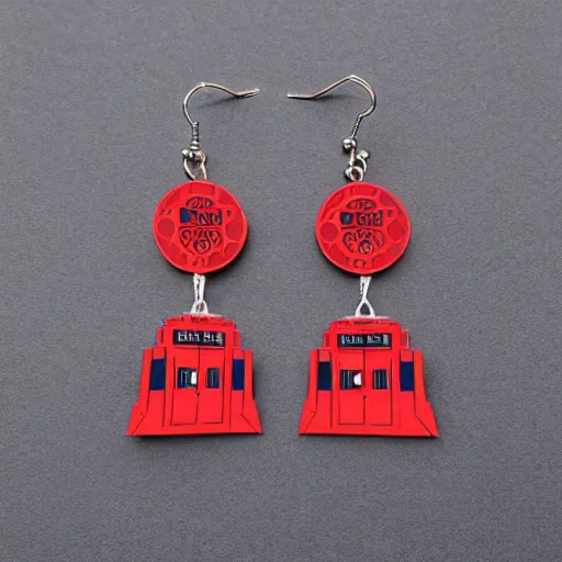 Prompt: segmented 2d laser cut earrings, doctor who