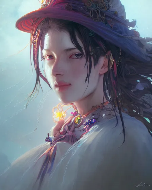 Image similar to portrait of a village witch, beautiful, fantasy, colorful, cinematic lighting, artstation, trending, highly detailed, focus, smooth, by hirohiko araki and yoshitaka amano