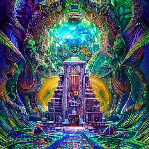 Prompt: temple of the supreme intelligence, beautiful ultra detailed digital art with modern colors by android jones