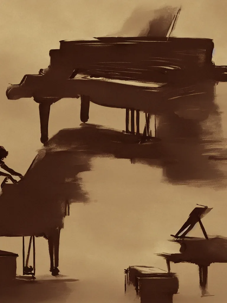 Image similar to playing piano by disney concept artists, blunt borders, rule of thirds