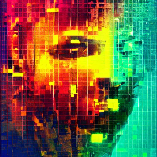 Image similar to glitched, artstation, colorful, pixel sorting, digital