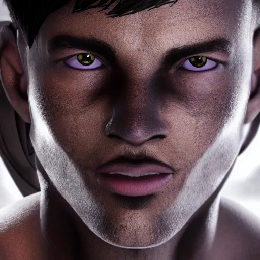 Prompt: a guy with purple eyes, completely dark, with black. magic powers, ultra realistic, 8 k, octane render, stylized,