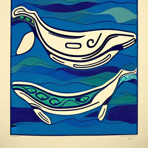 Image similar to whale in style of haida gwaii, pacific northwest, native american art, clean