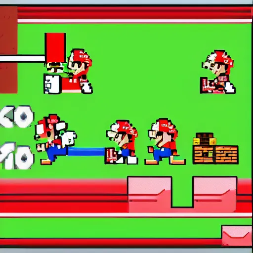 Prompt: super mario with a rocket launcher, running cycle 2D spritesheet