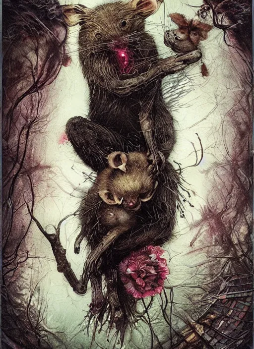 Image similar to the dormouse, death tarot card, highly detailed, cinematic, 8 k, by megan duncanson, benjamin lacombe, adrian borda, stanley artgermm, tom bagshaw, craig mullins, carne griffiths, ayami kojima, beksinski, giger, trending on deviantart, hyper detailed, horror, full of colour