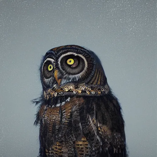 Image similar to an owl befriending a crow, modigliani, intricate detail, klimt, whistler, octane render, unreal engine,