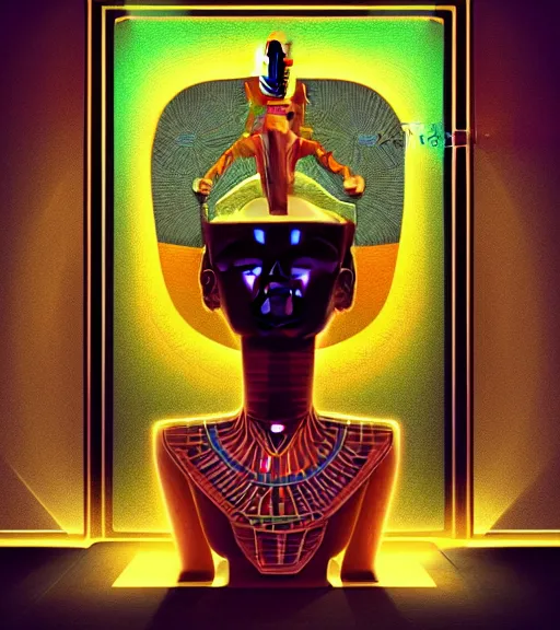 Image similar to symmetry!! egyptian god of technology, solid cube of light, hard edges, product render retro - futuristic poster scifi, lasers and neon circuits, beautiful brown skin god egyptian god, intricate, elegant, highly detailed, digital painting, artstation, concept art, smooth, sharp focus, illustration, dreamlike, art by artgerm