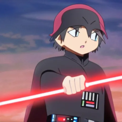 Prompt: Darth Vader in the anime Pokémon movie, film still