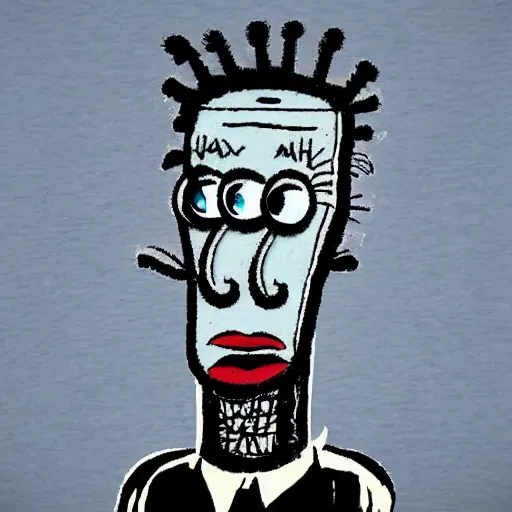 Image similar to handsome squidward, basquiat art style