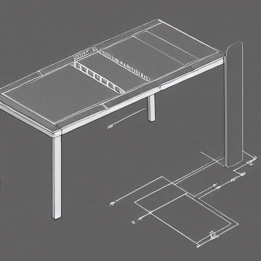 Image similar to blueprint for a ikea table, technical drawing with annotations and notes in the margins in the style of an ikea manual