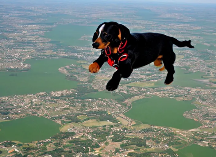 Image similar to Dauchshund skydiving